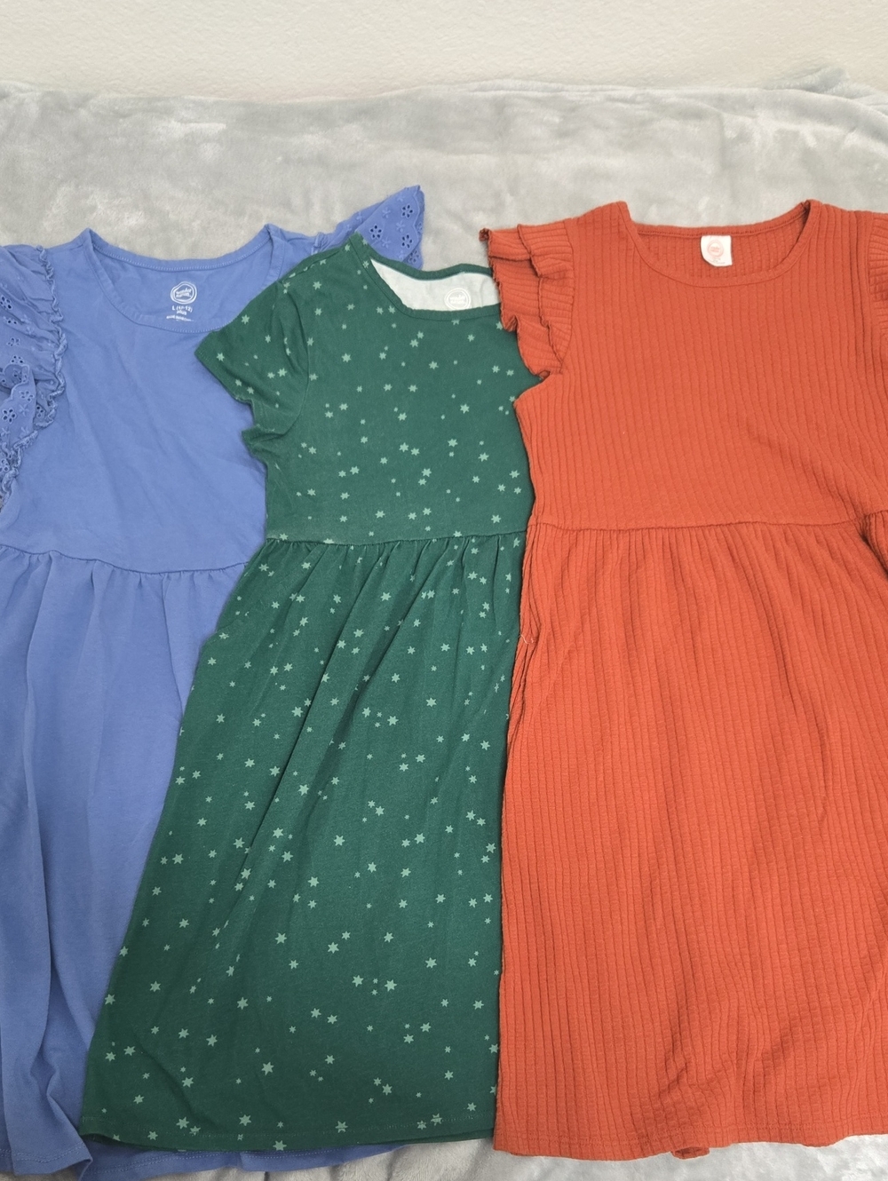 Wonder Nation Blue, Green & Orange Girls' Casual Dresses Set -L(10-12) PLUS